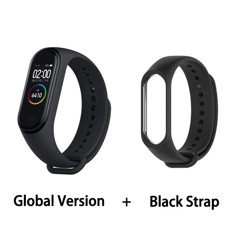 GB add black strap Xiaomi mi-браслет 4 сердечного ритма фитнес цветной сенсорный экран mi Band 4 умный Браслет 135 мАч Bluetooth 5,0 музыкальный браслет - Цвет: GB add black strap