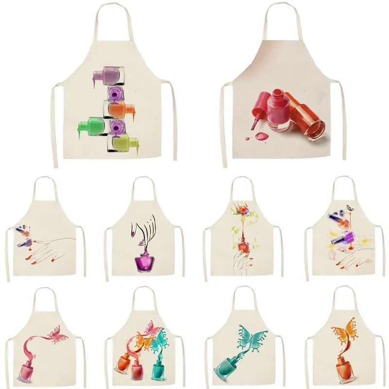 1Pcs Kitchen Apron Nail Polish women perfume Printed Sleeveless Cotton Linen Aprons for Men Women Home Cleaning Tools WQTF04