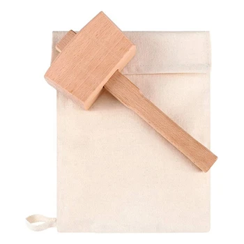 

2 Pcs Bag Canvas Ice Bag Reusable Canvas Bag Wood Hammer Mallet for Summer Bartender Bar Accessory