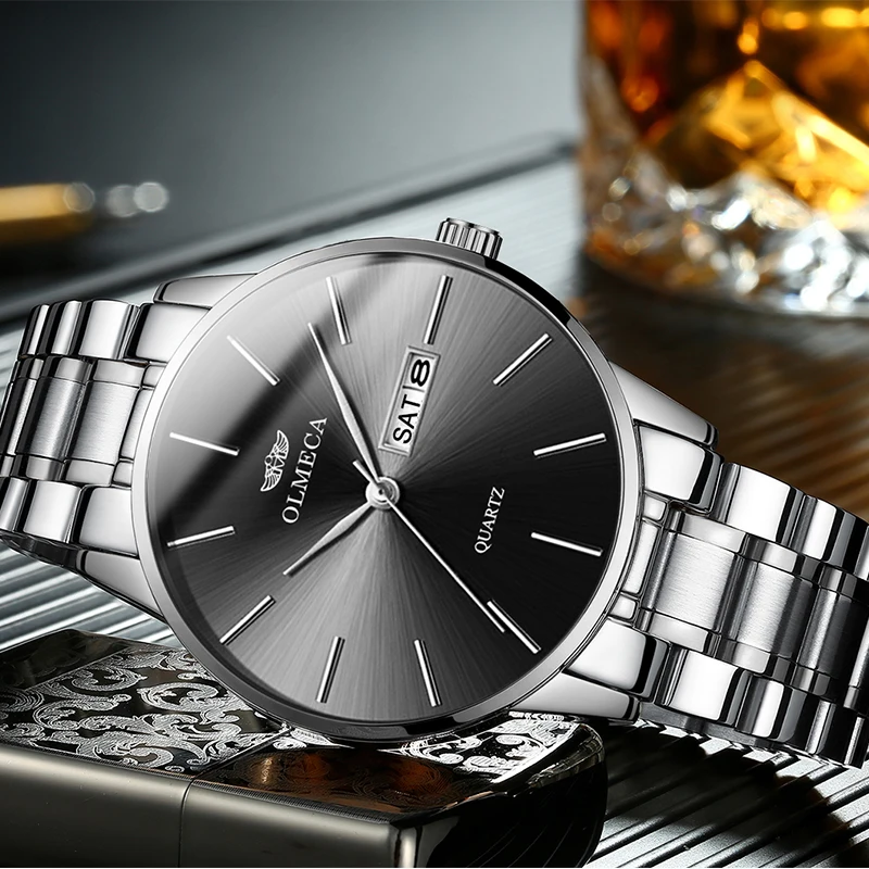 OLMECA Men Watches Waterproof Luxury Stainless Steel Watch Military Quartz Wristwatches Saat Relogio Masculino Drop-Shipping