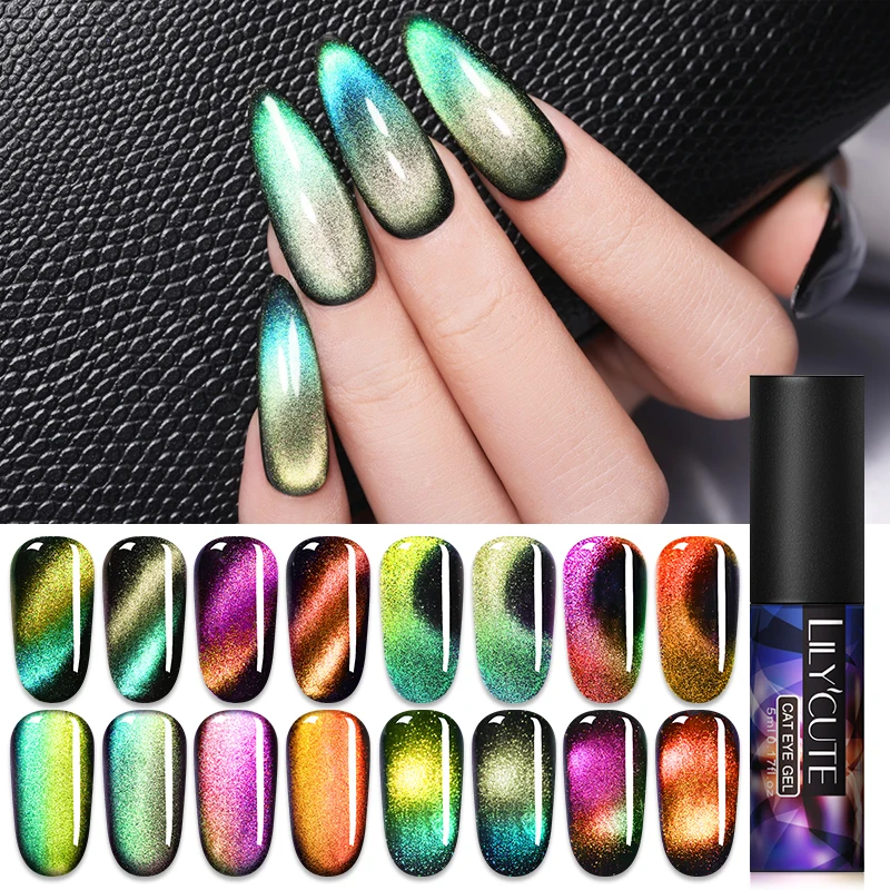 LILYCUTE 9D Auroras Magnetic Gel Nail Polish Long Lasting Varnish 5ml Shining Cat Eye Nail Art 2