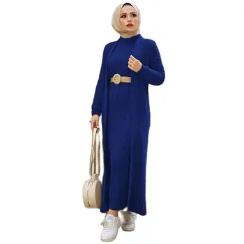 2 Pieces Woman Knitted Suit, Long Cardigan and Maxi dress Muslim Islamic Fashion Islamic Clothing Turkey Hijab Abaya Dubai 2021 1