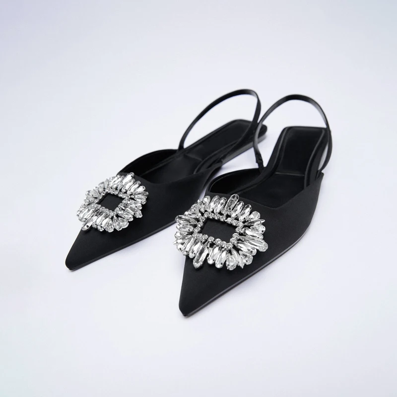 

Sandals Women 2021 Summer Shoes New Fairy Style Pointed Flat With Muller Sandals Elegant Crystal Black Sandalias Femininas