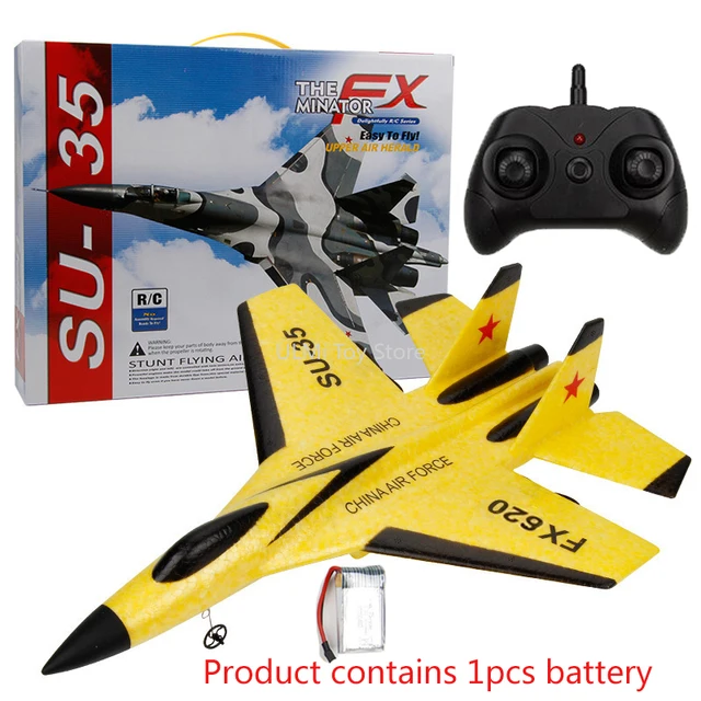 New SU-35 RC Remote Control Airplane 2.4G Remote Control Fighter Hobby Plane Glider Airplane EPP Foam Toys RC Plane Kids Gift With box Yellow