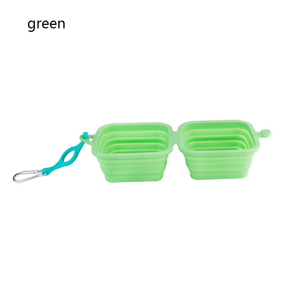 Green Складная кормушка для домашних животных Силиконовый складной двойной собачий Кот миска для кормления портативный Открытый путешествия щенок собачий контейнер для еды чаши - Цвет: Green