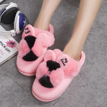 

Winter Warm Pink Fluffy Rabbit Cute Women Indoor Slippers Comfortable Heat Animal Home Slippers Women Fur Slides zapatillas casa