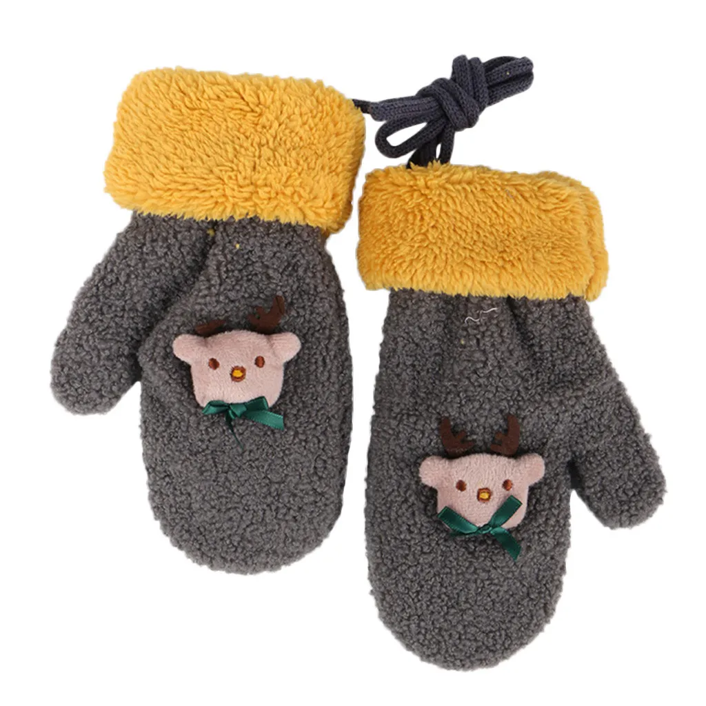 Toddler Cartoon Christmas Full Finger Warm Thicken Mittens Skiing Windbreak Gloves Mittens Guantes Baby Kids gloves перчатки