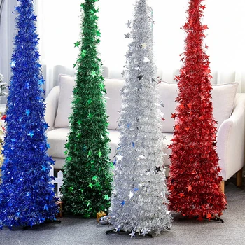 

1.2M Retractable Folding Christmas Decoration Tree Artificial Ornament 2021 New Year Wedding Holiday Decoration Metal Bracket