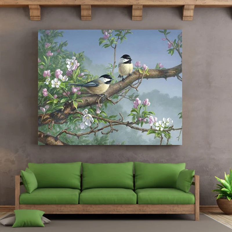 Artwork painting by numbers Animal Bird Realistic Canary tit Robin Paint by numbers Handmade drawing Wall Hanging painting
