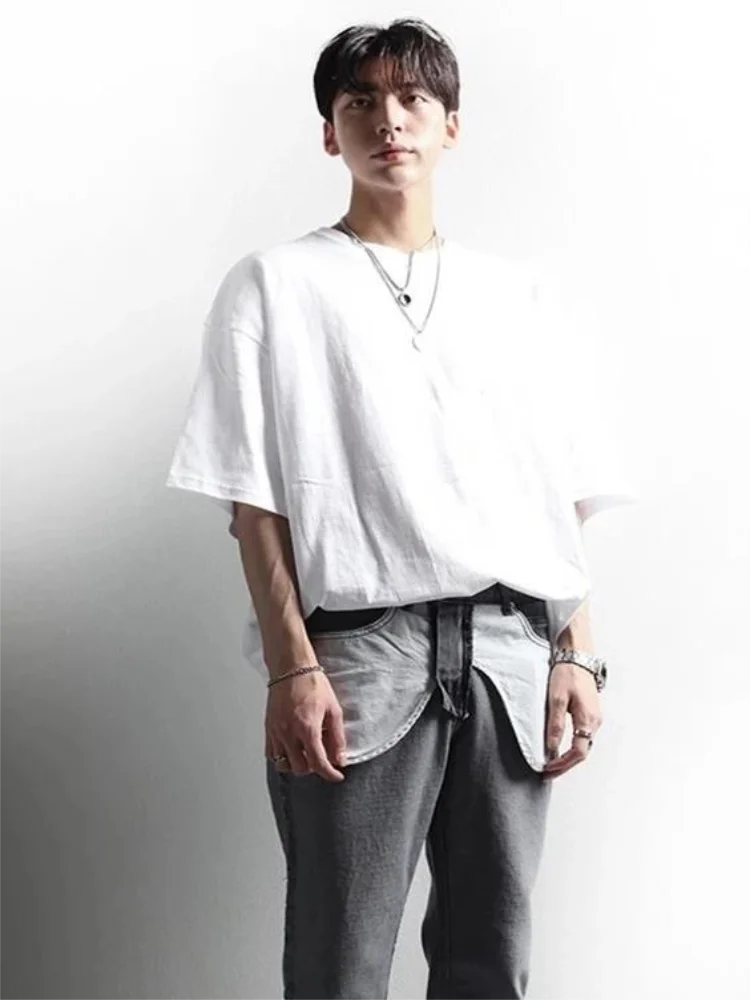 

Men's Short Sleeve T-Shirt Summer New Pure Color Personality Simple Loose Hong Kong Style Leisure Korean Half Sleeve