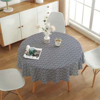 

Round Tablecloth Dining Table Cover Cotton Linen Table Cloth Ocean Wave Printed Tablecloth Diameter 100/120/150cm Table Cloth