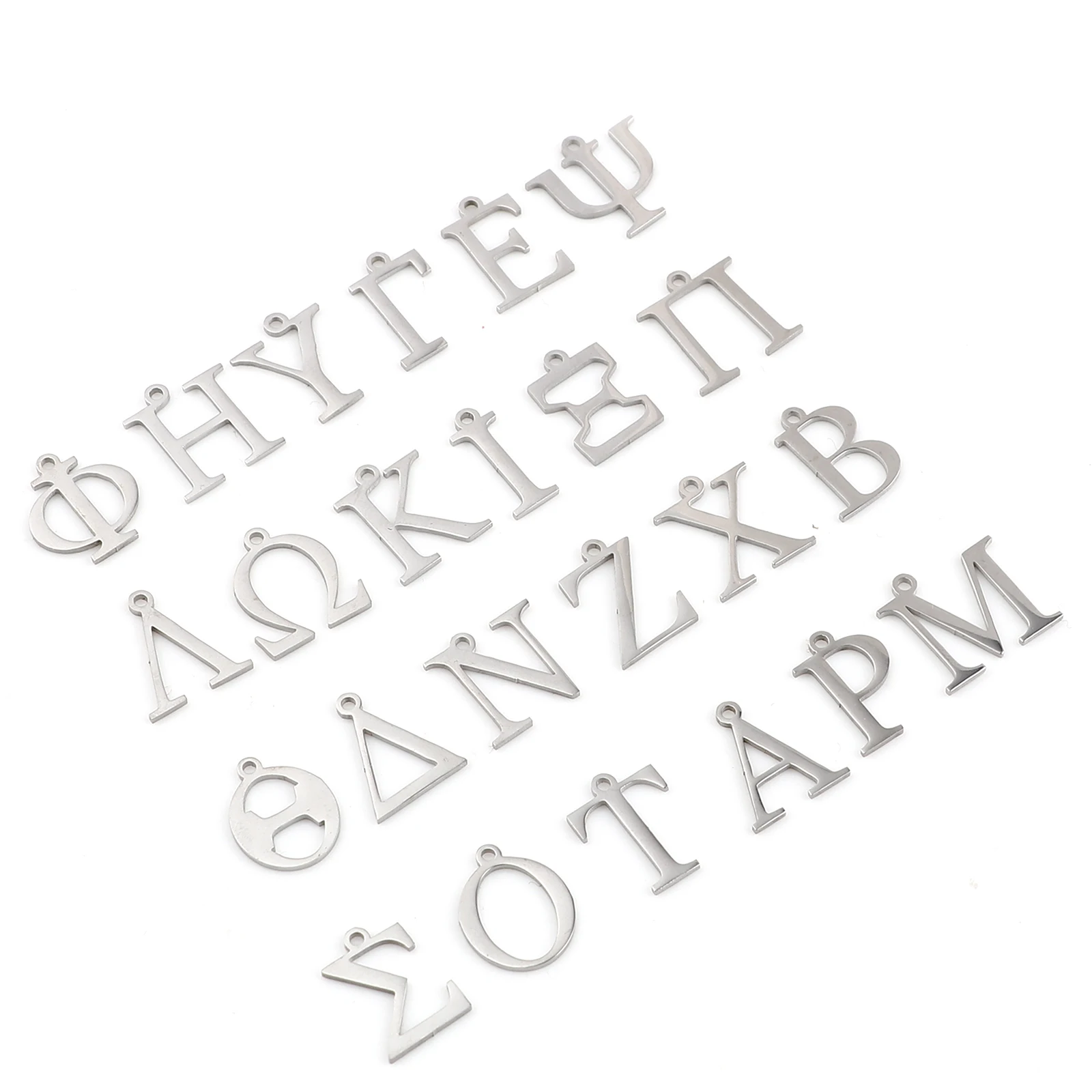 Fashion 304 Stainless Steel Charms Silver Color Greek Alphabet Pendants for Women Necklace Earring Jewelry Accessories Gifts