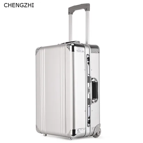 CHENGZHI 20 дюймов алюминиево-магниевый сплав Высокое качество багаж на колёсиках spinner band роскошный Дорожный чемодан на колесиках - Цвет: silver