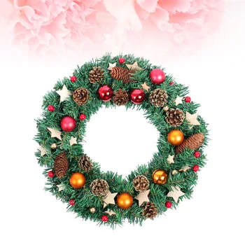 

Christmas Door Wreath Wooden Embellishments Xmas Garland Front Porch Entry Staircase Decoration (40cm)