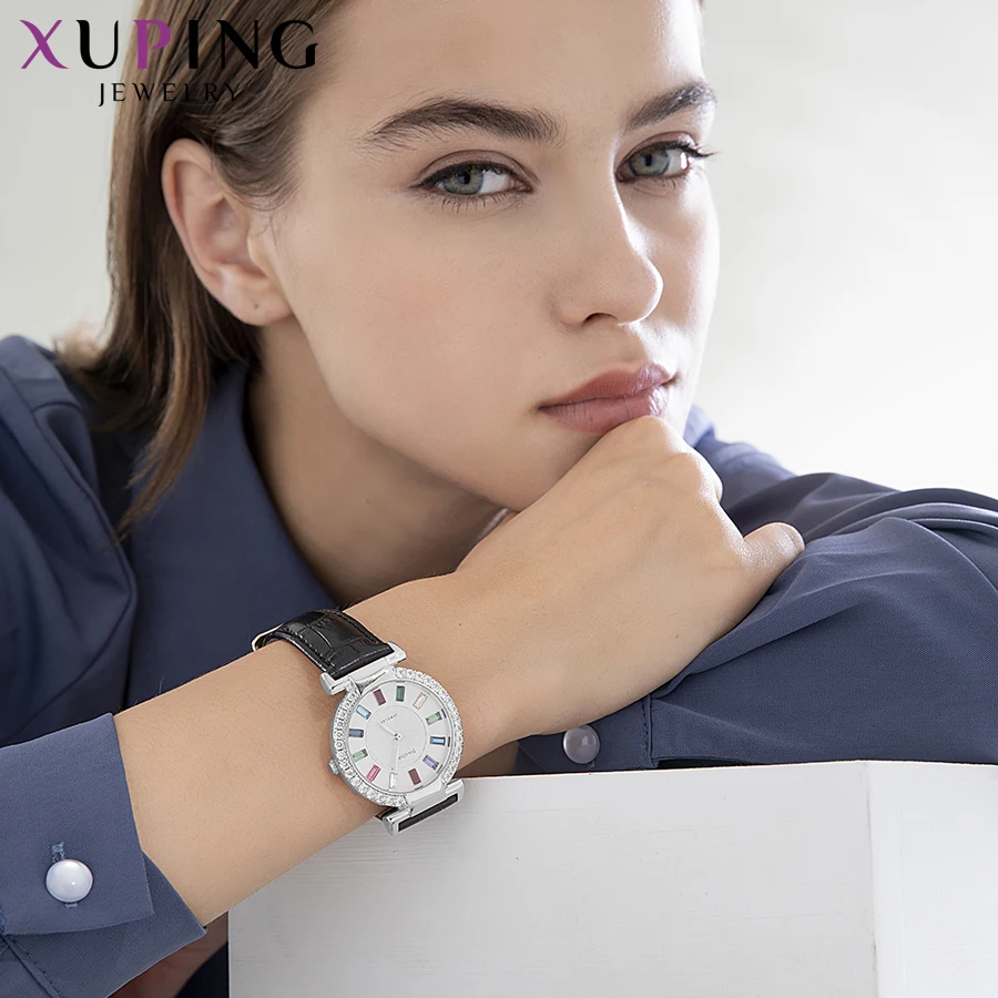 Xuping Белый синтетический фианит часы женские круглые экологические медные подарки на выпускной Роскошные Exquisit часы