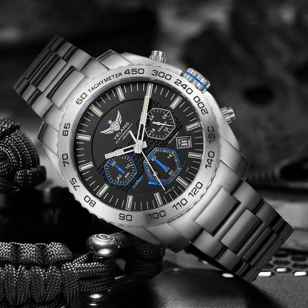 Мужские часы с Тритием Yelang мужские Eco Drive военные наручные T100 светящиеся