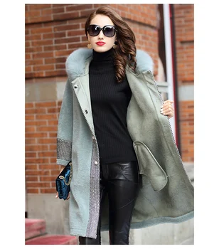 

Real Coat Winter Women Fox Collar Sheep Shearling Fur Wool Coats Suede Lining Korean Jacket HQ18-LJX18187C MY1235