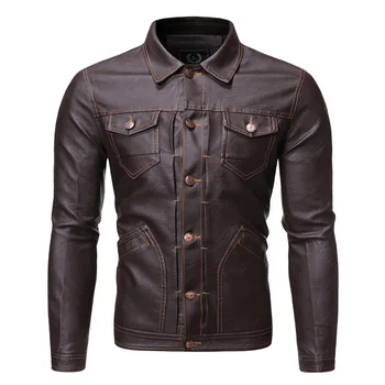 

new men's cultivate one's morality locomotive young leather jacket lapel open wire pressure double breast pocket PU leather