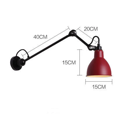 Vintage Rotatable Wall Lamp Fixture Modern Living Room Sconce Long Arm Wall light Fixture Nordic adjustable LED Wall Lighting - Lampshade Color: M type red