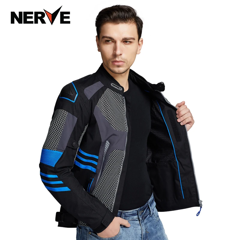 

NERVE Summer Breathable Blue Green Stylish Men's Motorcycle Jacket with Detachable CE Protection Armor/ Motocross Accessories