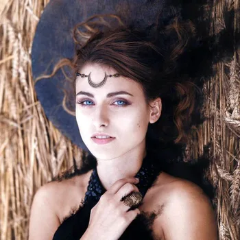 

Antique Gold Hollow Moon Pattern Headpiece Headband Vintage Natural Stone Crystal Beads Hair Festival Crown