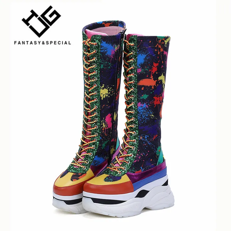 

Fashion Ladies Shoes Increasing Chunki Genuine Leather Shoe Woman Fashion Ladies Platform Shoe Over the Knee Woman Boots New