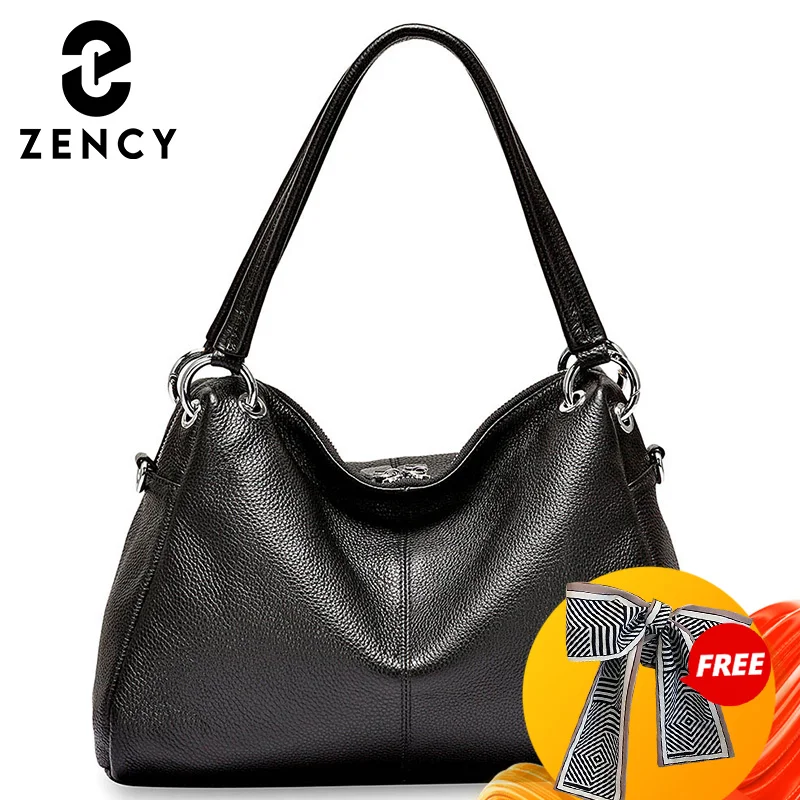 Zency Fashion Hobos 100% натуральная кожа мягкая кожа женская сумка через плечо классическая черная элегантная дамская сумочка через плечо
