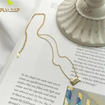 

Flyleaf Geometric Rectangle Gold Fashion Chain Necklaces & Pendants Real 925 Sterling Silver Necklace For Women Fine Jewelry