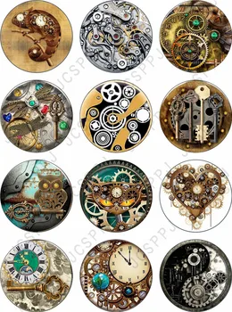 

Glass Cabochone Retro Mechanical Gear Pattern Necklace Bracelet Ring DIY Jewelry Making Accessories Can be customized to map