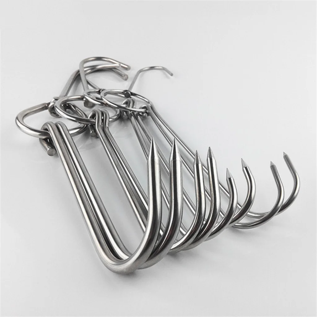 5pcs 3-Prong Meat Hooks Stainless Steel Hanging Storage Farmhouse Butcher Hooks 0.35x25cm