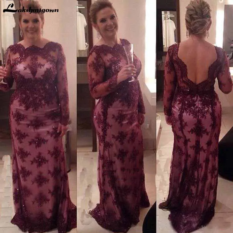 2019 Bourgondië Moeder Van De Bridal Jurken Lange Sleevele Lace Applique Mermaid Formele Avondjurken Moeder Wedding Party Gown 2019 Bourgondië Moeder Van De Bridal Jurken Lange Sleevele Lace Applique Mermaid Formele Avondjurken Moeder Wedding Party Gown