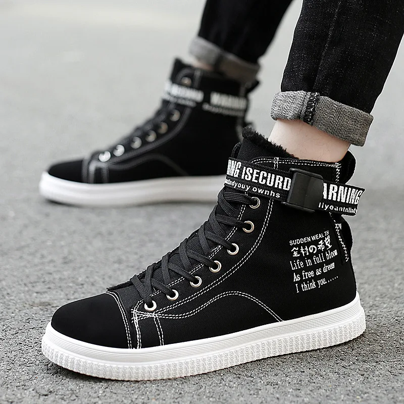 

Spring plus Velvet Students Hight-top Canvas Shoes Men's Korean-style Trend Cotton-padded Shoes Teenager High State of Shoes Spo