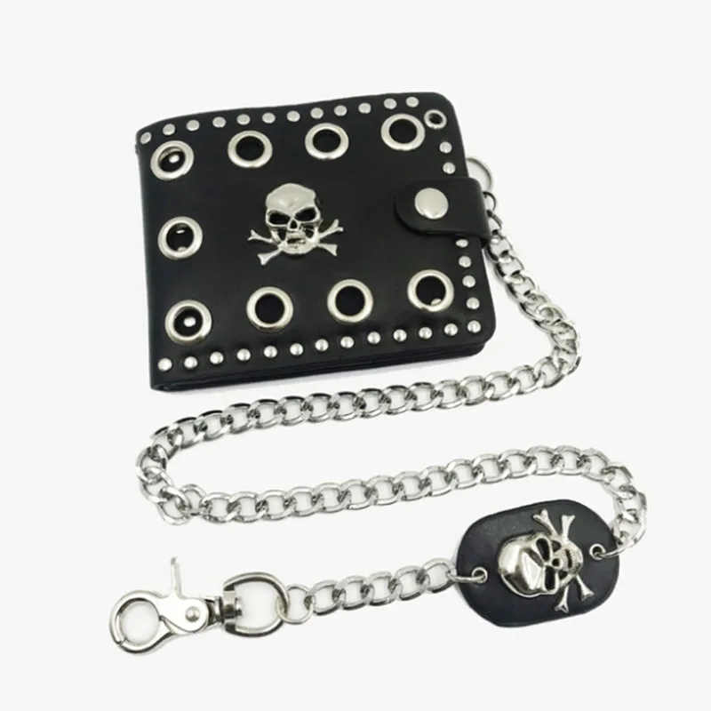 

Men Card Holders FASHION Skull Punk Cool Chain Rivet Wallet ID Business Card Holders