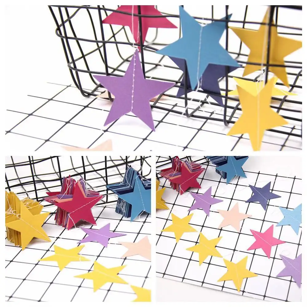

Fashion Wall Hanging Paper Star Garlands 2m Long Birthday String Chain Wedding Party Banner Handmade Children Room DIY Decor