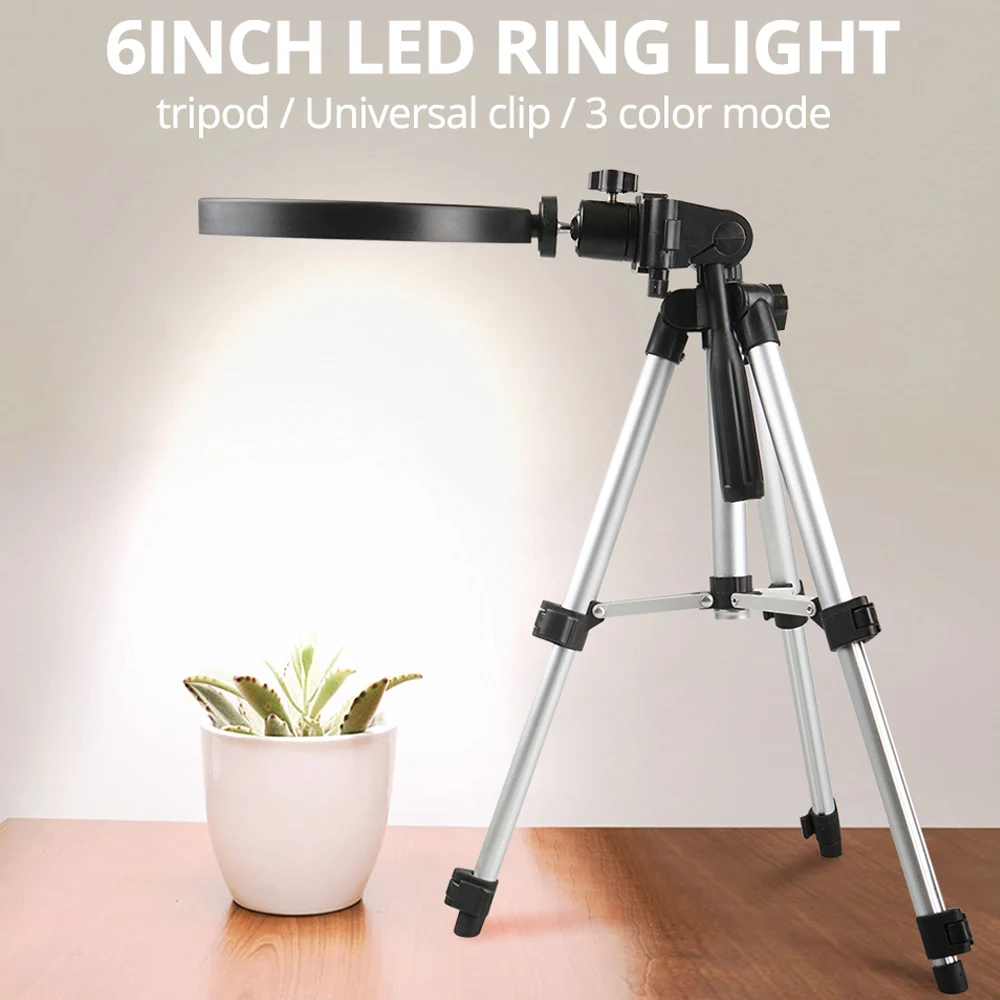 Spash 6 Inch LED Selfie Ring Light with Stretchable Tripod and Phone Holder Circular Lamp Light Ring for Makeup Photography 16