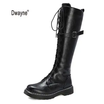 melhor Joelho Botas Altas Mulheres 2020 Vento Britânico Couro Plutônio Plataforma Grosso Punk Goth Longo Martin Botas Menina Preto Sapatos De Inverno