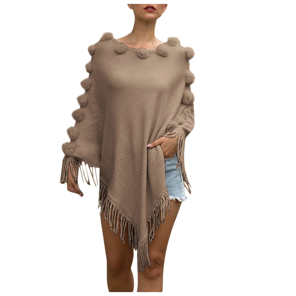 Jumper Soft Warm Pull Femme Autumn Winter Thick Sweater plus size Round-Necked Cloak Shawl Collar Pure-Color Sweater