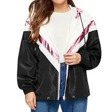 Большие размеры Женская Повседневная Лоскутная молния тонкая спортивная куртка с капюшоном для бега Осенняя Женская свободная верхняя одежда с длинными рукавами куртки для