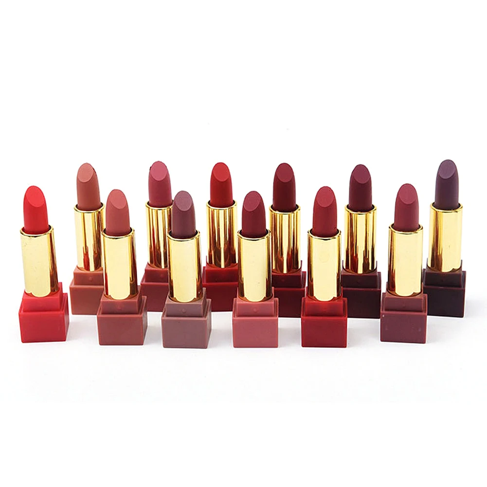 12 Matte Lasting Sexy Red Matte Lot Cosmetic Waterproof Long Lasting Pigment Velvet Sexy Matte Lip Naked Lipstick Kits Cosmetics