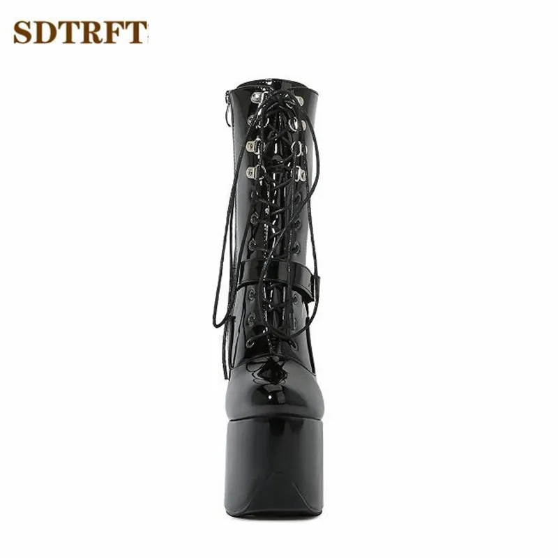 SDTRFT Pole dancing 20cm Thin Heels Stiletto Buckle Ankle Boots Platform Women PUNK Pumps ladies 8 Inches Fetish Ballet Shoes