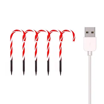 

5pcs USB Energy Xmas Cane Lights Merry Christmas Pathway Walkway Light For Home Street Lamp Christmas Decoration
