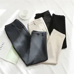 2019 Модные женские повседневные штаны до щиколотки офисные женские Рабочие Капри однотонные плиссированные прямые брюки