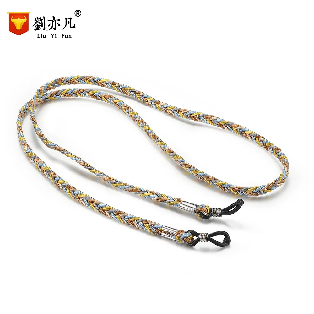 Glasses Sling Chunky Nonskid Chain Anti-slip Rope Outdoor Sports Glasses Cord Weave Linen Flower Color [Linen Flower Color Rope]