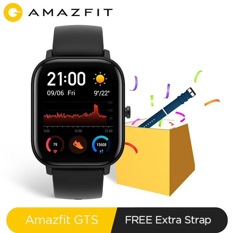 Глобальная версия, Новые смарт-часы Amazfit GTS, 5 АТМ, водонепроницаемые, для плавания, умные часы, 14 дней, батарея, управление музыкой, для телефона Xiaomi IOS - Цвет: add gift