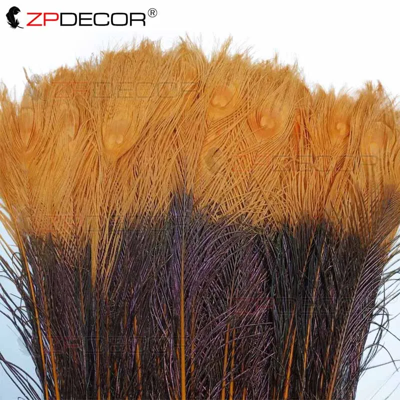 Zpdecor 80-90 см двойные цветные перья павлина - Цвет: Оранжевый