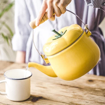 

Yellow tomato kettle Japanese thickening porcelain enameled watering pot flower sprinkler whistling kettle tea-urn mouth teapot