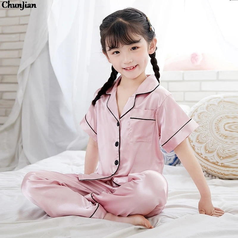 Children's Pajamas Satin Girl Children's Silk Pajamas Girl Silk