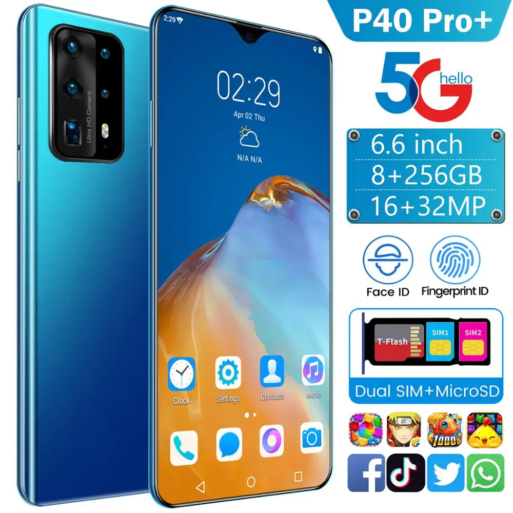 US $117.30 2020 P40pro Cellphone 66 Inch Android 10 System Full Screen 8G 256G Fingerprint Unlocking Facial Recognition 4G Network Phone
