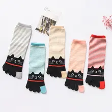 Женские носки с 5 носками в горизонтальную полоску; сезон осень-зима носки без пятки средней длины с рисунком