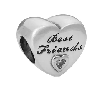 

New Alloy Bead Charm Best Friend Love Heart With Crystal Beads fit Lady Bracelet Bangle DIY Jewelry HKA0200